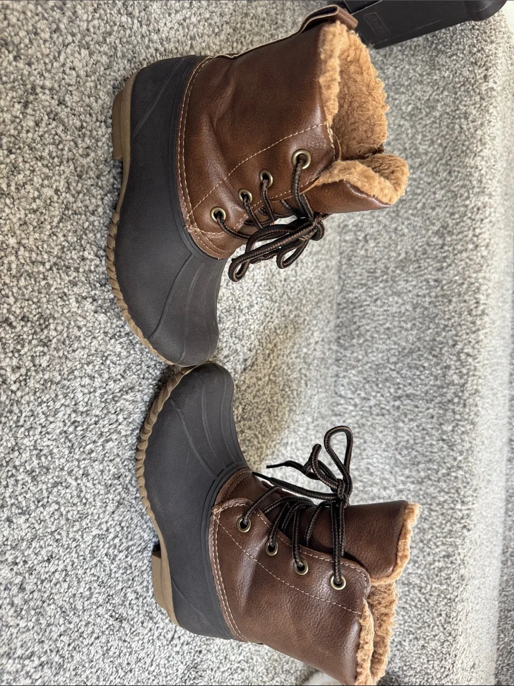 fabkids Brown & Dark Brown Kids Waterproof Winter Boots with Faux Fur